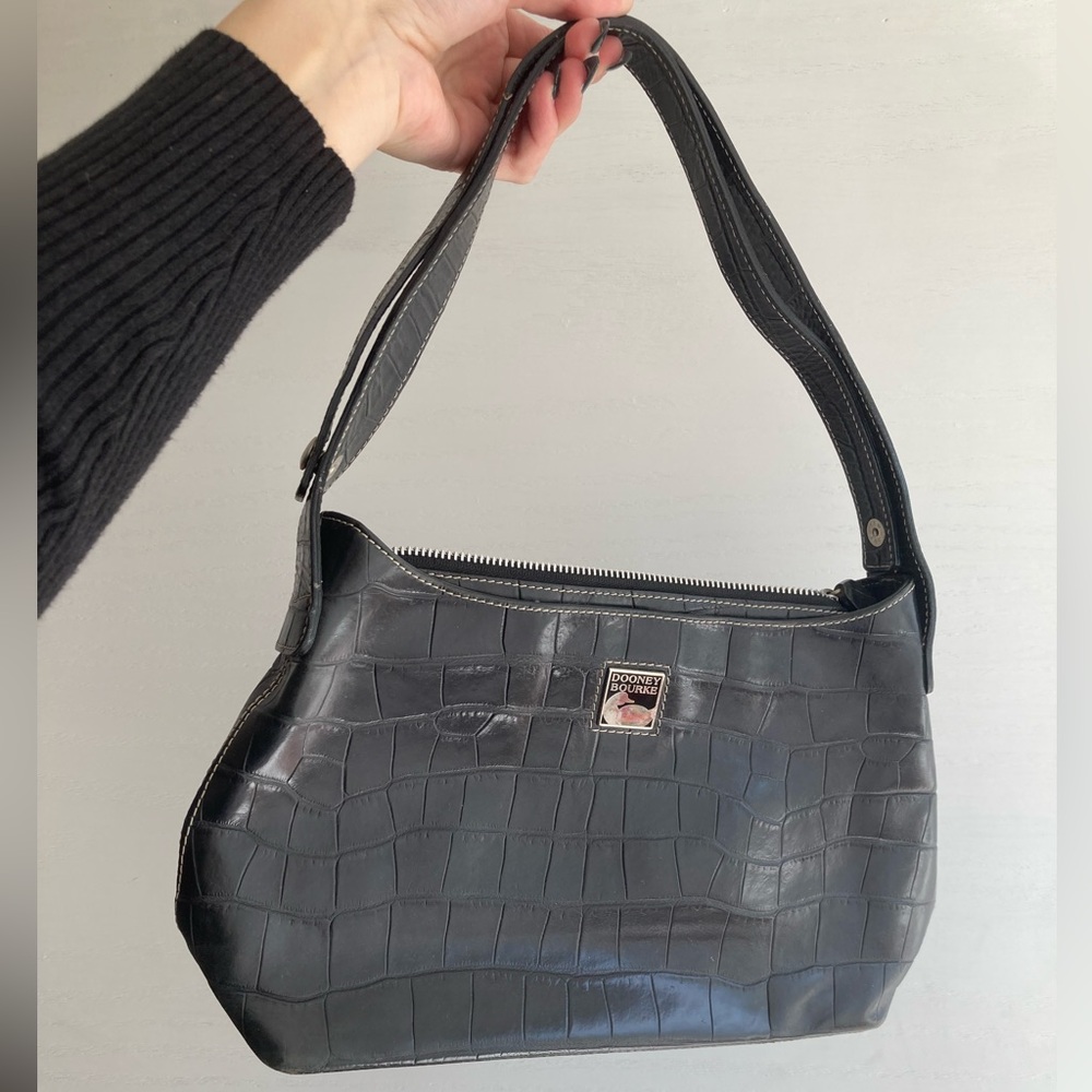 Dooney and Bourke Black Crocodile-Embossed leather Shoulder Bag